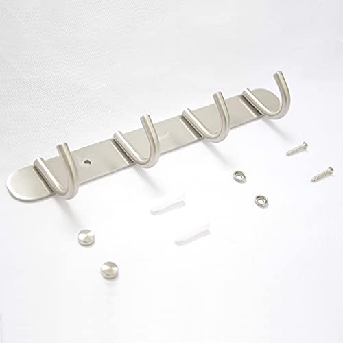 Towel Hook Rack Brushed Nickel - Sagmoc 11-Inch Coat Hook Rail Wall Mounted with 4 Hooks, Durable Wall Hangers for Bedroom, Bathroom, Foyer, Hallway (304 Stainless Steel) - size: 4R hooks