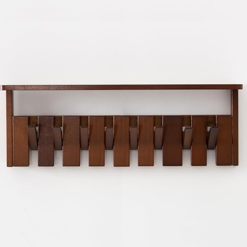Wooden Coat Rack Wall Mount with Shelf, Heavy Duty Entryway Organizer with 8 Hooks,Coat Hooks Hanger for Coats, Hats, Bags & Towels, Walnut Wall Hanger for Hallway, Bedroom, Kitchen (8 Hooks) - size: 8 Hooks