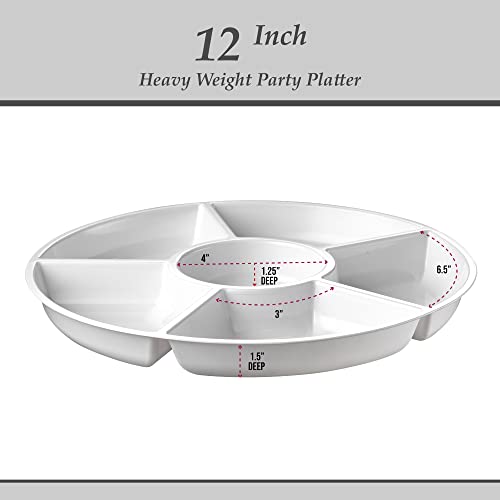Plasticpro 6 Sectional Round Plastic Serving Tray/Platter (4, White) - color: White