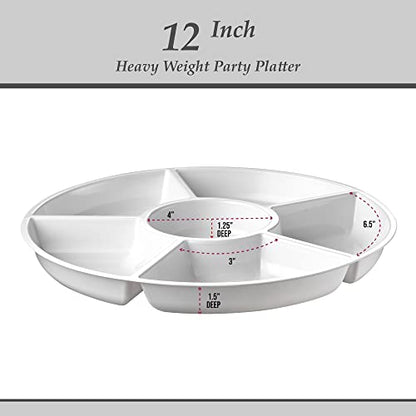 Plasticpro 6 Sectional Round Plastic Serving Tray/Platter (4, White) - color: White