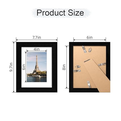 iRahmen 6x8 Picture Frame with Mat 4x6 - High Definition Real Glass Wooden Photo Frames for Tabletop Display and Wall Mounting (Black Woodgrain, Set of 4) - color: Black Woodgrain, size: 6X8