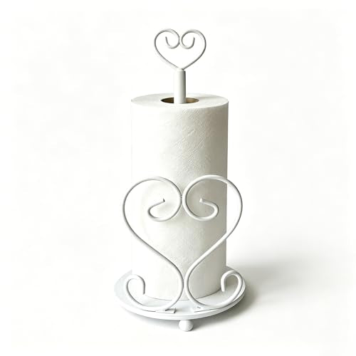 Paper Towel Holders Countertop - Paper Towel Holder Standing - Decorative Paper Towel Roll Holder Metal Paper Towel Holder (Heart Shaped) - color: Heart-shaped(matte White)