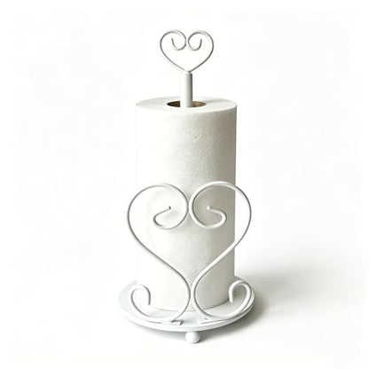 Paper Towel Holders Countertop - Paper Towel Holder Standing - Decorative Paper Towel Roll Holder Metal Paper Towel Holder (Heart Shaped) - color: Heart-shaped(matte White)