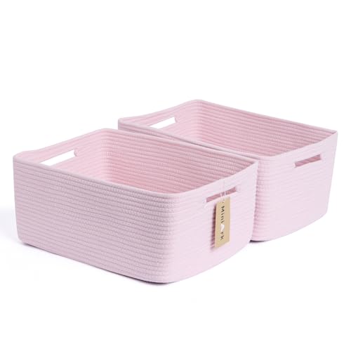 MiniArk Large Storage Baskets for Shelves, 17 x 13 x 7.5” Closet Organizers Bins for Clothes Blanket Towels, Baby Nursery, Toy Baskets Box, Woven Rope Baskets, 2 Packs Light Pink - color: Light Pink, size: 2pcs-L17×W13×H7.5"