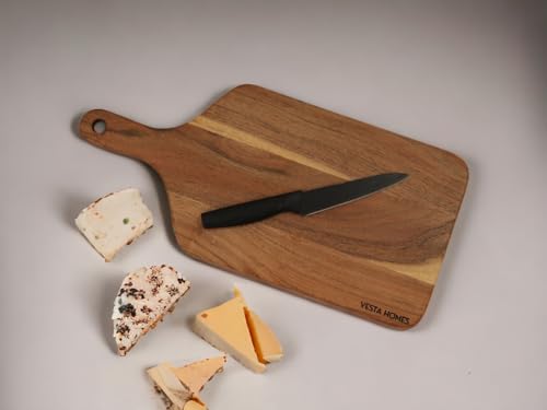 Vesta Homes Wooden Cutting Board for Kitchen/Chopping/Serving Board, Platter for Vegetables, Cheese and Charcuterie | Acacia Wood |16 * 7 Inches | Handmade in India - size: 16.5"L x 7.1"W