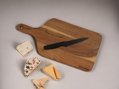 Vesta Homes Wooden Cutting Board for Kitchen/Chopping/Serving Board, Platter for Vegetables, Cheese and Charcuterie | Acacia Wood |16 * 7 Inches | Handmade in India - size: 16.5"L x 7.1"W