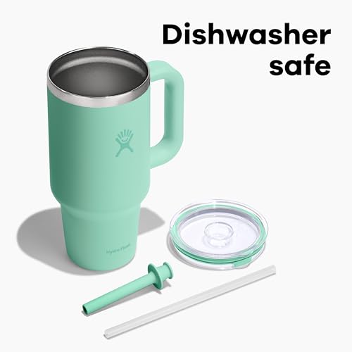 Hydro Flask Travel Tumbler with Handle, Clear Lid and Straw - Insulated Stainless Steel - color: AGAVE, size: 32 Ounces