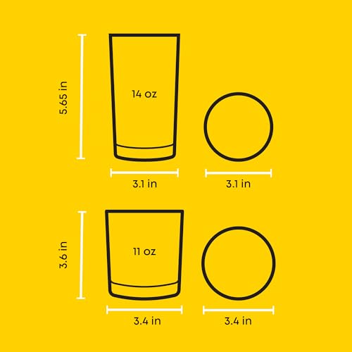 JoyJolt Alain Drinking Glasses Set of 8 Glass Tumblers. Highball 14oz Bar Glasses and Lowball 10oz Rocks Glasses Set. Cocktail, Juice, Whiskey Glasses or Water Glasses. Kitchen or Bar Glassware Set - style: Clear Glasses