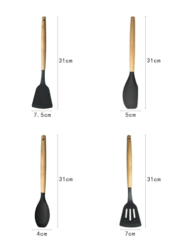 Silicone Cooking Utensils Kitchen Utensil Set - 446°F Heat Resistant Silicone Kitchen Utensils Set, Spatula,Turner Tongs, Spoon, Whisk,Kitchen Gadgets for Nonstick Cookware, BPA Free (Black) - color: Black