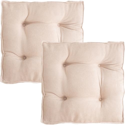 Square Poly-Cotton Seat Cushions (Pack of 1/2/4) – 3 Inch Thick Tufted Floor Pillows & Chair Pads, Soft Tatami Mat for Dining Room, Office, Kitchen & Living Room(Beige,40x40cm 2pcs) - color: Beige, size: 40x40cm 2pcs