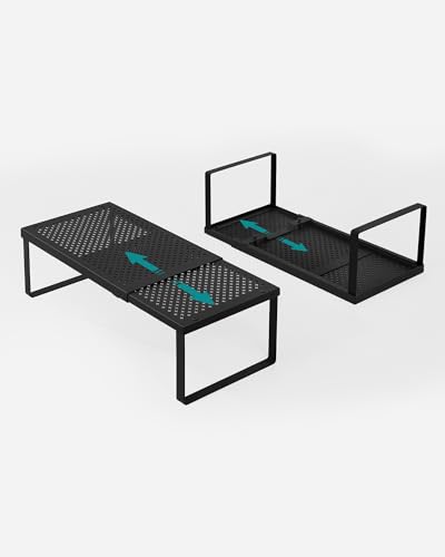 SONGMICS Spice Rack Expandable Kitchen Countertop Shelf, Metal | Small cupboard organizer, space-saving tabletop shelf, Matte Black, UKCS007B01 - color: Matte Black, size: Set of 1