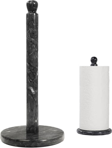 Natural Marble Paper Towel Holder for Kitchen Countertop - 2.6 lbs Heavy Duty Weighted Base for One-Handed Tearing -Fits Extra-Large & Jumbo Rolls - Elegant Modern Design with Ball Top - Black - color: Black & Grey