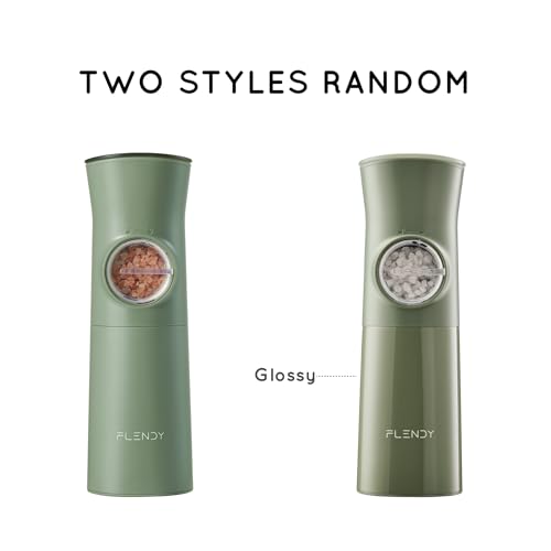 Flendy Gravity Electric Salt and Pepper Grinder Set with Charging Base | USB-C Charging Base, Gravity-Activated, Automatic, Rechargeable, Dust Cover, Large Capacity, Slim, Kitchen Housewarming Gift - color: Sage