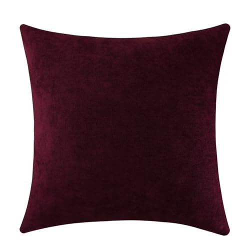 Jeneoo Burgundy Decorative Throw Pillow Covers Soft Chenille Comfy Solid Couch Cushion Case Decor (Set of 1, 24 x 24 Inches) - color: Burgundy, size: 24" x 24" (Pack of 1)