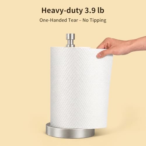 3.9lbs Heavy Duty Paper Towel Holder Countertop Weighted Base | Brushed Nickel,Stainles Steel,Modern Standing Countertop Dispenser for Kitchen,Easy One-Handed Tear - color: Silver