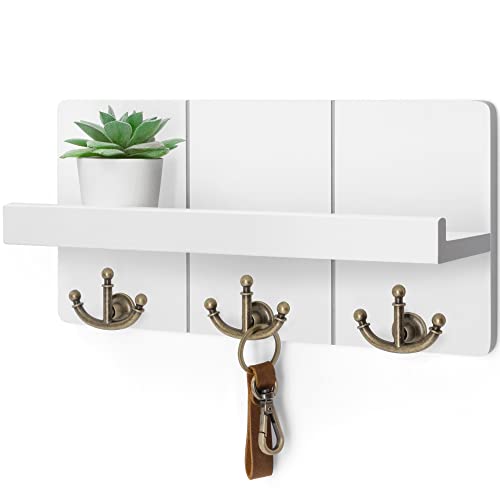 Rebee Vision Key Holder Wall Mount with 3 Anchor Hooks for Entryway, White | Key Holder for Wall, Floating Shelf, Plant Display, Mail Organizer, Retro Key Hanger, Decorative Storage, Elegant Home Accent - color: White