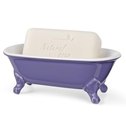 6.5" Ceramic Mini Decorative Clawfoot Bathtub Bar Soap Dish, Kitchen Sponge Holder and Shower Tray for Bathroom, 1 Pack(Jubilee) - color: Jubilee