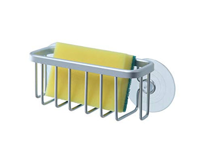 SunnyPoint NeverRust Kitchen Sink Suction Holder for Sponges, Scrubbers, Soap, Kitchen, Bathroom, 6"L x 2.36" W x 2.56"H , Aluminum (Mat Silver, Set of 1) - color: Mat Silver