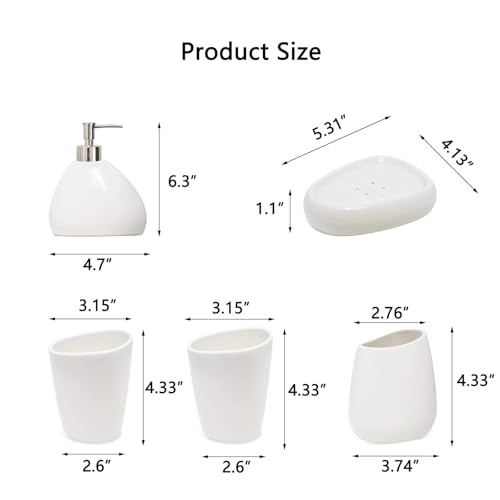 White Ceramic Bathroom Accessory Set, Bathroom Vanity Countertop Set, Bathroom Soap Dispenser and Toothbrush Holder Set Complete, 2 Tumbler Cup, Soap Dish, 5 Pieces - color: A-white* 5 Pieces