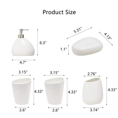 White Ceramic Bathroom Accessory Set, Bathroom Vanity Countertop Set, Bathroom Soap Dispenser and Toothbrush Holder Set Complete, 2 Tumbler Cup, Soap Dish, 5 Pieces - color: A-white* 5 Pieces