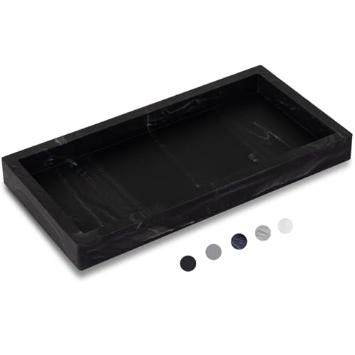 Silicone Bathroom Vanity Tray Dish Soap Holder Sink Organizer, Marble Black | Large, Thickened Silicone, Easy to Clean, Waterproof, Non-Slip, for Countertop, Kitchen, Bedroom, Dresser - color: Marble Black, size: 9.8" x 4.7"