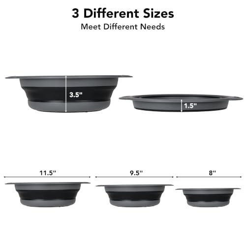 Collapsible Colander Set of 3, Silicone Food Foldable Strainer for Cooking Pasta, Vegetables and Fruit (3QT, 4QT and 5QT), Black - color: Black