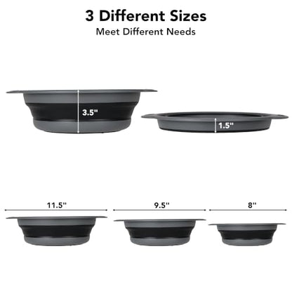 Collapsible Colander Set of 3, Silicone Food Foldable Strainer for Cooking Pasta, Vegetables and Fruit (3QT, 4QT and 5QT), Black - color: Black