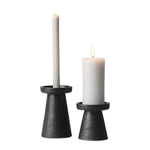 Main + Mesa Stoneware Pillar & Taper Candle Holders, Set of 2 - color: Black, size: Set of 2