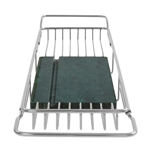 Stainless Steel Bathtub Tray, 44.09 lbs Capacity Bath Caddy, Modern Green Marble Bathtub Tray, Expandable Tool for Bathroom, Kitchen & Hotel, Adjustable 26.77-35.5in(Silver+Green)