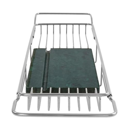 Stainless Steel Bathtub Tray, 44.09 lbs Capacity Bath Caddy, Modern Green Marble Bathtub Tray, Expandable Tool for Bathroom, Kitchen & Hotel, Adjustable 26.77-35.5in(Silver+Green)