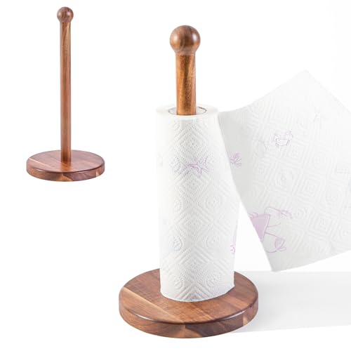 14" Acacia Wooden Paper Towel Holder, Wooden Paper Towel Roll Stand 6.7" Large Heavy Base Organizer Standing, Rustic Farmhouse Paper Towel Holder Stand, Paper Towel Roll Holders Free Standing SGL - color: Single Stick