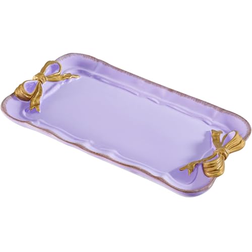 Warmtree Bow Jewelry Tray, Coquette Trinket Dish, Vanity Decor | Decorative Tray for Jewelry, Towel, Storage, Rings, Bracelets, Earrings, Cosmetics, Retro Design for Room Decor, Purple - color: Purple
