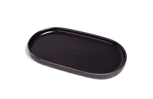 Ceramic Jewelry Dish, Perfume Vanity Tray, 7x4 Decorative Catch All Bowl for Trinket Key Ring, Small Bathroom Counter Tray, Soap Tray for Kitchen Sink (Black) - color: Black