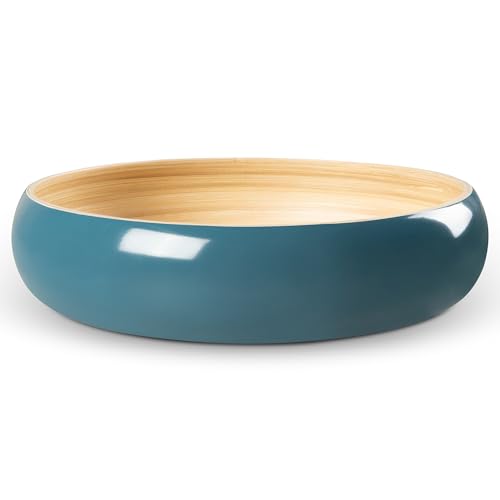 LEXA Bamboo Fruit Bowl for Kitchen Counter, 12 Inch Large & Round, Artisan Lacquered Wooden Fruit Bowl or Candy Bowl, Handcrafted Bamboo Fruit Basket for Kitchen & Home Decor (Navy Blue) - color: Navy Blue