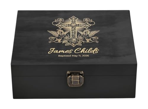 Personalized Memory Box for Keepsakes, Custom Engraved Wooden Keepsake Box, Baptism, First Communion & Christening Gift for Boys & Girls, Storage for Jewelry, Photos & Mementos - style: 14. Baptism Designs 2