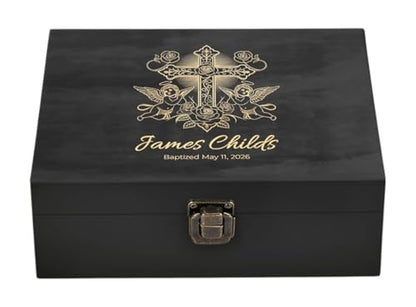 Personalized Memory Box for Keepsakes, Custom Engraved Wooden Keepsake Box, Baptism, First Communion & Christening Gift for Boys & Girls, Storage for Jewelry, Photos & Mementos - style: 14. Baptism Designs 2