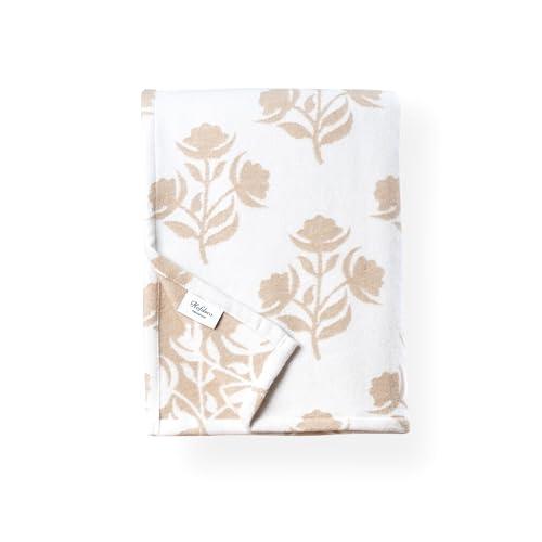 Hofdeco Premium Coastal Decorative Throw Blanket for Patio Couch Sofa, Neutral Tan Floral with Piping, 47"x65" - color: Neutral Tan Floral 47"x65"