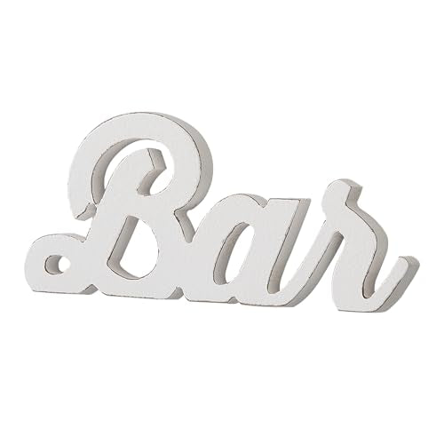 Rustic Coffee Bar Signs for Home Bar 9 Inch, Distressed White | Wall Hanging or Tabletop, Farmhouse Wooden Small Letters Accessories for Christmas Kitchen Shelf, Cool Man Cave Things - color: Bar