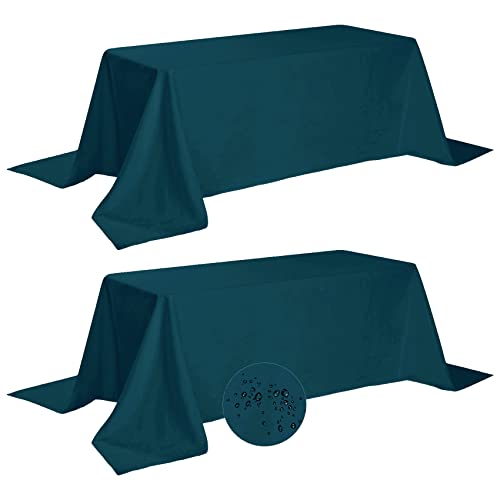 Fokitut 2 Pack Waterproof Rectangle Tablecloth, 90x132 Inch,Stain Resistant and Wrinkle Polyester Table Cloth, Fabric Table Cover for Kitchen Dining, Wedding, Party, Holiday Dinner-Peacock Blue - color: Peacock Blue, size: 90x132''-2pack
