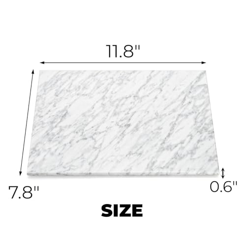 Hiceeden 8 x 12 Inches Marble Cutting Board, Stone Cutting Board with Non-Slip Feet for Kitchen Countertop, Rectangular Serving Slab for Charcuterie, Cheese, Pastry, Scratch & Heat Resistant, White