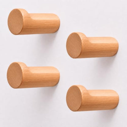 Beech Wood Wall Hooks, 4 Pack Heavy Duty Coat Hooks – Farmhouse Rustic Entryway & Bathroom Hooks for Hats, Towels, Bags, Clothes, Fits Drywall - color: Beech Wood, size: Straight 4-Pcs