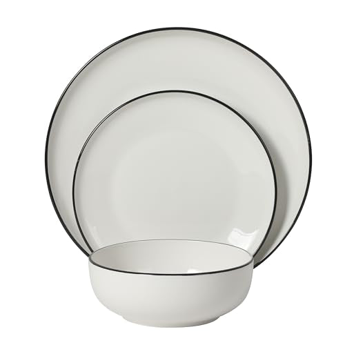 Gibson Home Havenstone 12-Piece Dinnerware Set – Dinner Plates, Salad Plates & Bowls, Classic White With Black Rim Everyday Dish Set for Home, Kitchen, Microwave & Dishwasher Safe - color: White w/ Black Rim (Havenstone)