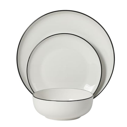 Gibson Home Havenstone 12-Piece Dinnerware Set – Dinner Plates, Salad Plates & Bowls, Classic White With Black Rim Everyday Dish Set for Home, Kitchen, Microwave & Dishwasher Safe - color: White w/ Black Rim (Havenstone)