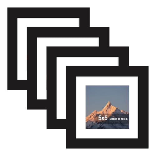 5x5 Picture Frame Set of 4 with Real Glass, Wall & Tabletop Display | Fits 4x4 with Mat or 5x5 without Mat, Crystal-Clear Viewing for Family Photos and Gallery Walls, Black - color: Black, size: 5x5 in