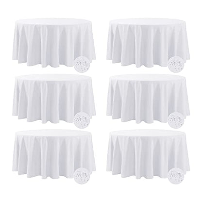 Fokitut 6 Pack Waterproof Round Tablecloth, 120 Inch, Stain Resistant and Wrinkle Polyester Table Cloth, Fabric Table Cover for Kitchen Dining, Wedding, Party, Holiday Dinner-White - color: White, size: Round-120''-6pack