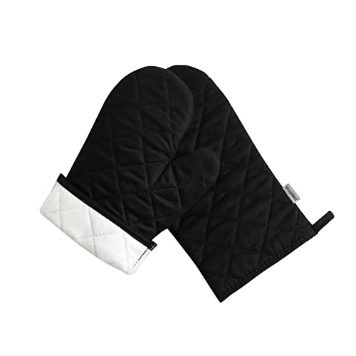 Oven Mitts and Pot Holders 4 pcs Set,High Heat Resistant 500 Degree Extra Thicken Long Kitchen Cotton Oven Glove for Cooking (12 Inch,Black) - color: Cotton-black