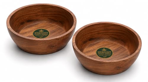 Acacia Wood Bowl Set of 2, 6-Inch Medium Serving Bowls, 400 Cubic cm Volume, 0.40 Liter Capacity, Brown - size: 2 Bowls of 6-Inch (0.40 Liters)