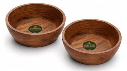 Acacia Wood Bowl Set of 2, 6-Inch Medium Serving Bowls, 400 Cubic cm Volume, 0.40 Liter Capacity, Brown - size: 2 Bowls of 6-Inch (0.40 Liters)