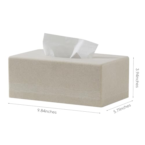 Tissue Box Cover Rectangle, Sandstone Look, Simple Stripe, Beige | Resin, Facial Tissues Holder Covers Rectangular, Paper Holder for Bathroom Kitchen Bedroom Living Room Office Hotel Cafe Bar - color: Beige - Rectangle