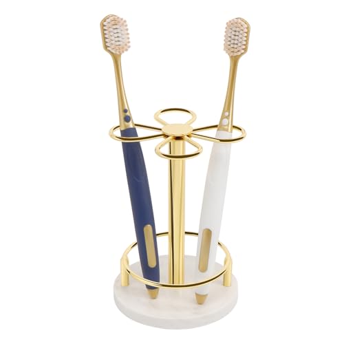 Toothbrush Holder Stand for Bathroom, Metal Toothbrush Organizer with Marble Base, Toothbrush Storage Collection for Family, Suitable for Home Hotel Countertop Vanity (Small, Gold) - color: Gold, size: Small